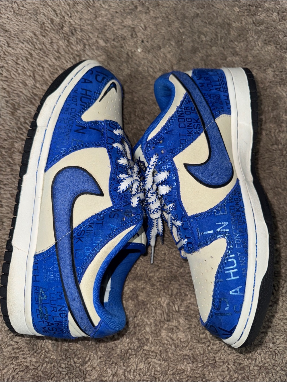 Nike Kids Blue and Cream Low-Top Sneakers with Black Swoosh
